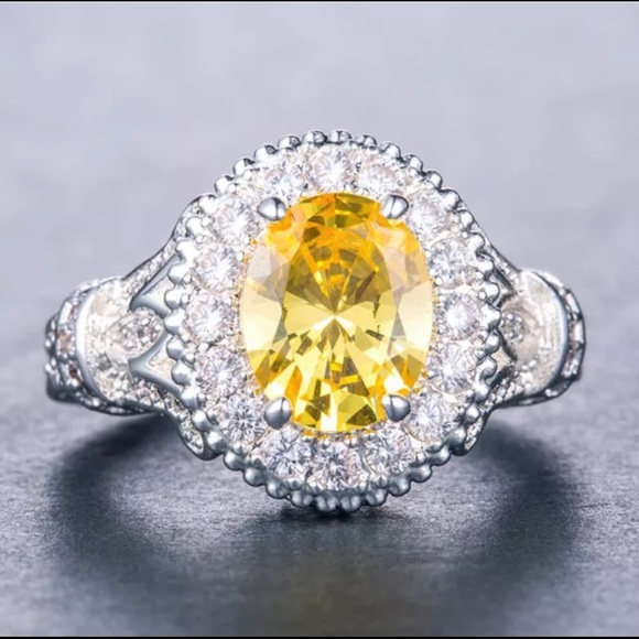 Oval cut yellow Citrine ring, 925 silver, size 7,8,9 - Picture 3 of 3